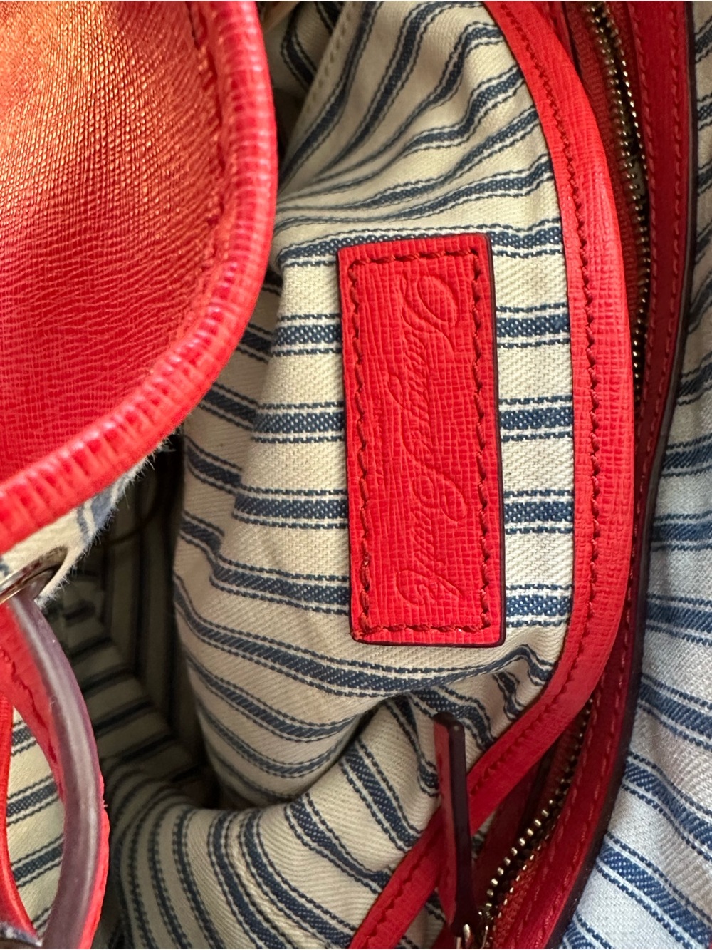Dooney & Bourke Red/Coral Saffiano Leather Drawstring Bucket Shoulder Bag. - Picture 9 of 12